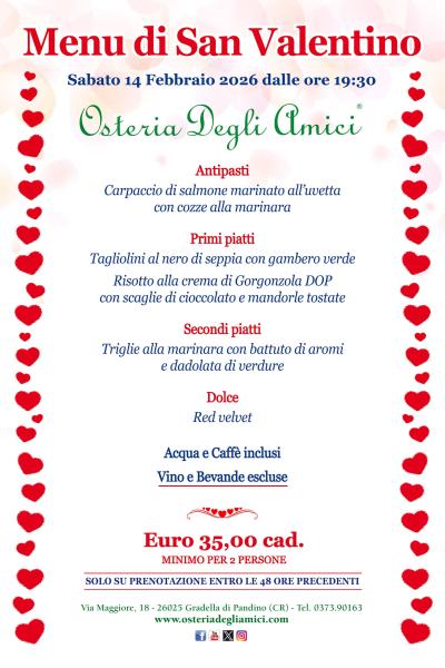 Menu San Valentino 2026