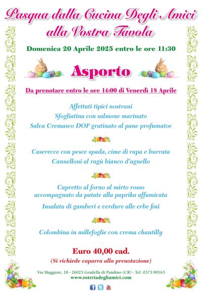 Menu Pasqua Asporto 2025